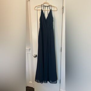 Navy Bill Levkoff bridesmaid dress